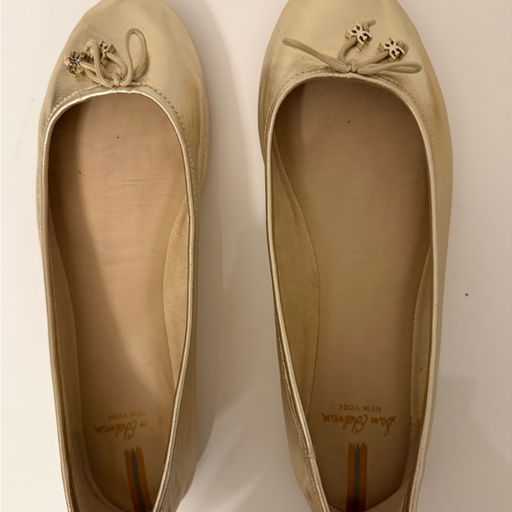 Sam Edelman Gold leather Ballet Flats with Bow Detail